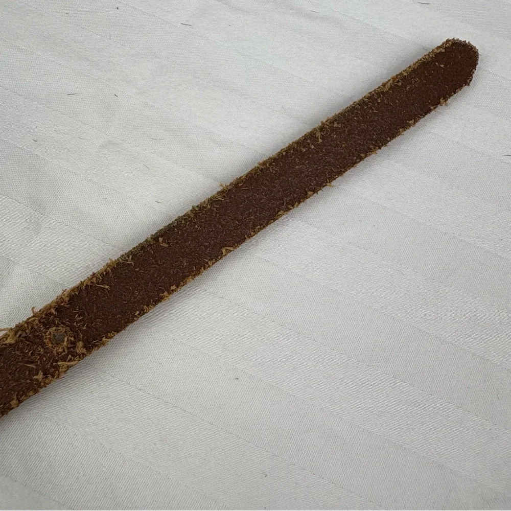 Light Brown Tan Leather Belt Goldtone Silvertone Studded Skinny Belt‎ Bohemian